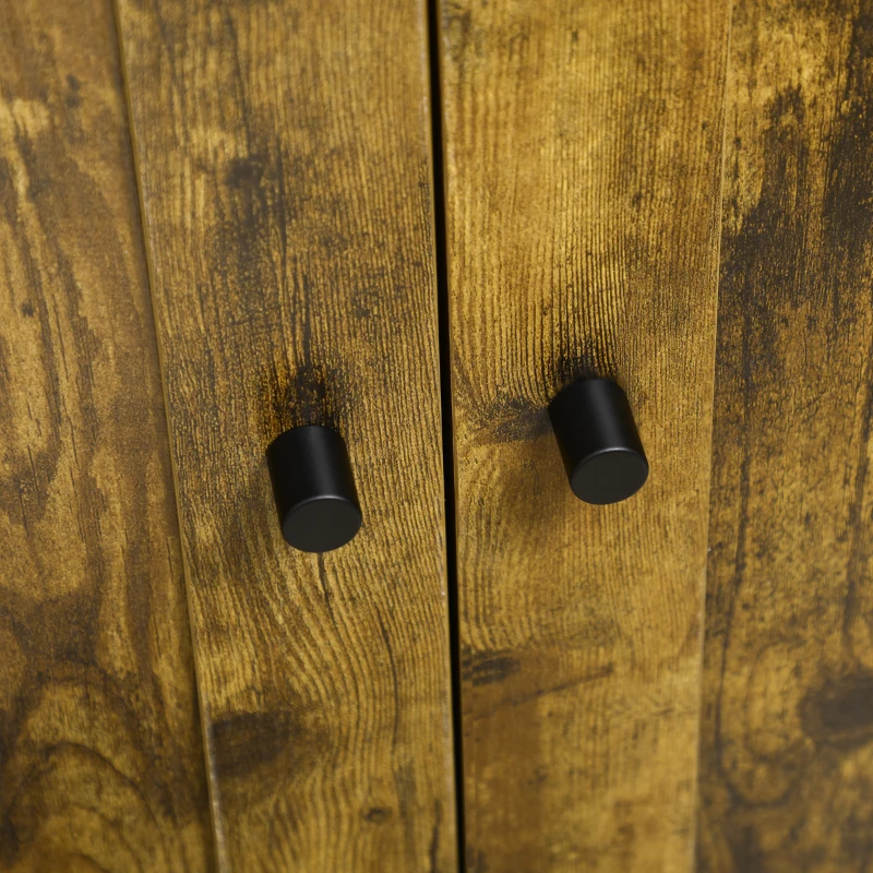 PawHut Hidden Cat Litter Box Enclosure, Cat Washroom Storage Bench Side End Table with Double Doors, Adjustable Feet, Rustic Brown