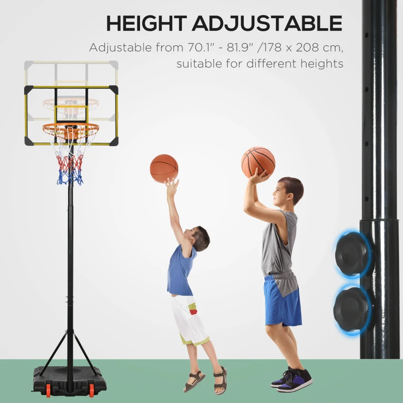 Soozier Portable Basketball Hoop, 7ft-8ft Height Adjustable Basketball System with Wheels & 28" Backboard for Youth Junior