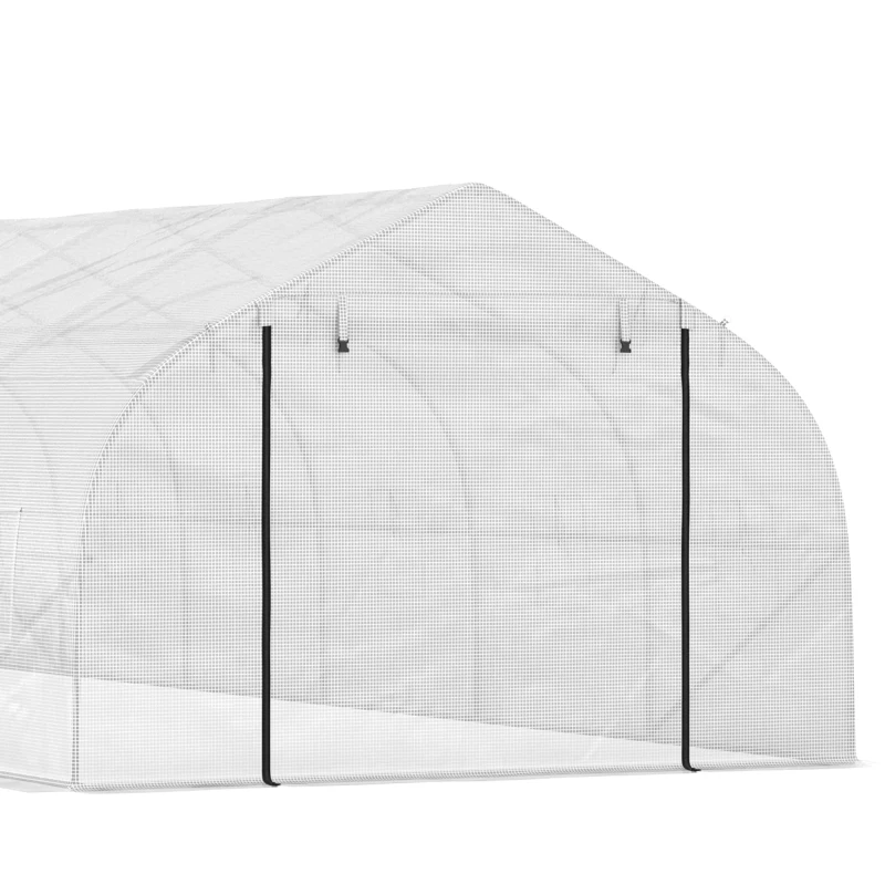 Outsunny 26' x 10' x 7' Walk-In Greenhouse Tunnel, Large Gardening Hot House with 12 Windows, 2 Net Protected Zipper Screen Doors for Backyard, White