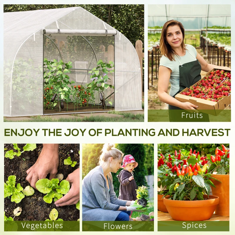 Outsunny 26' x 10' x 7' Walk-In Greenhouse Tunnel, Large Gardening Hot House with 12 Windows, 2 Net Protected Zipper Screen Doors for Backyard, White