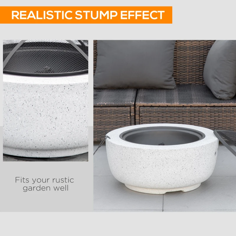 Outsunny 24" Outdoor Fire Pit with Stone Effect, Wood-burning Firepit Fireplace with Spark Screen and Poker for Backyard Camping Bonfire, Gray