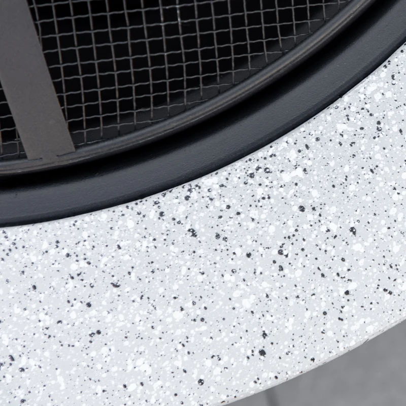 Outsunny 24" Outdoor Fire Pit with Stone Effect, Wood-burning Firepit Fireplace with Spark Screen and Poker for Backyard Camping Bonfire, Gray