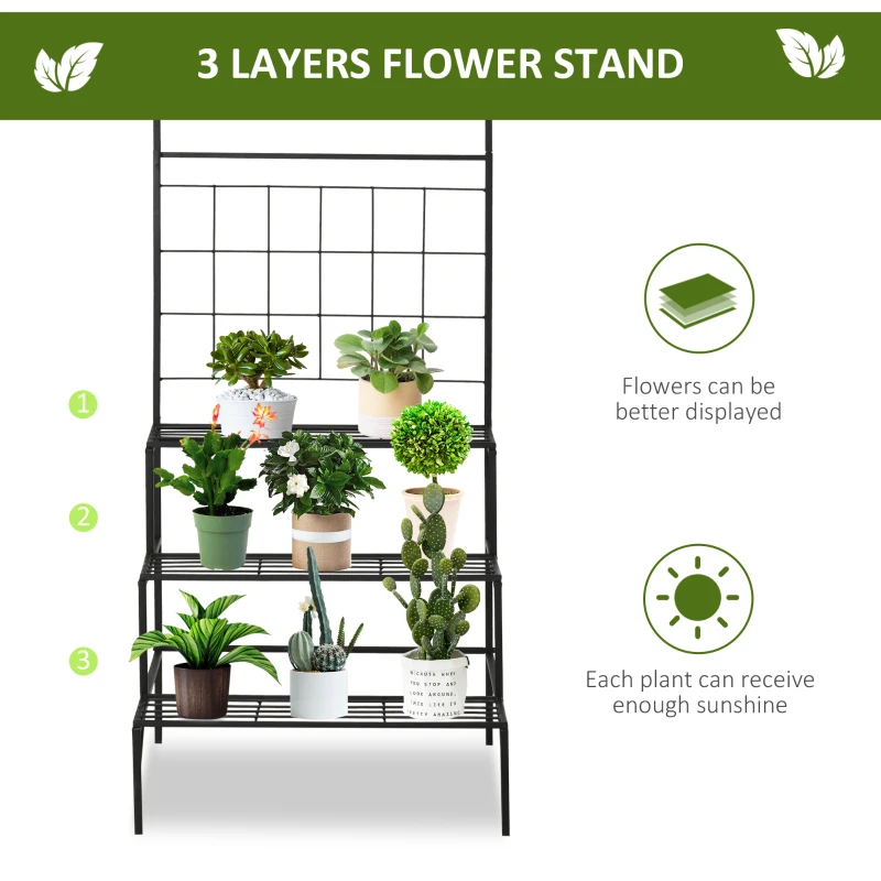 Outsunny 3-Tier Hanging Plant Stand with Grid Panel, Planter Shelves Flower Pot Organizer Rack, Multiple Flower Pot Display Holder Shelf