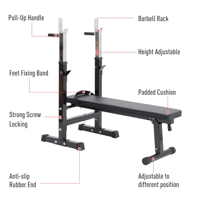 Soozier Adjustable Weight Bench With Barbell Rack, Folding Strength Training Lifting Home Gym, Leather Padded Workout Stand