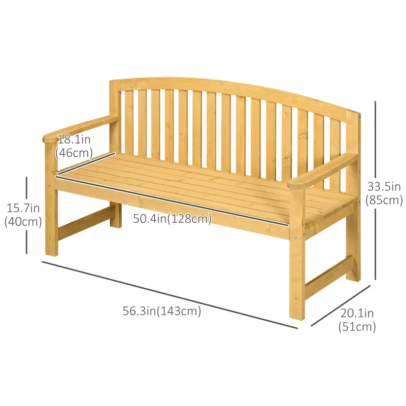 Outsunny 4.7Ft Garden Bench, 2 Seater Outdoor Patio Seat with Slatted Design for Park, Yard, Indoor, Orange
