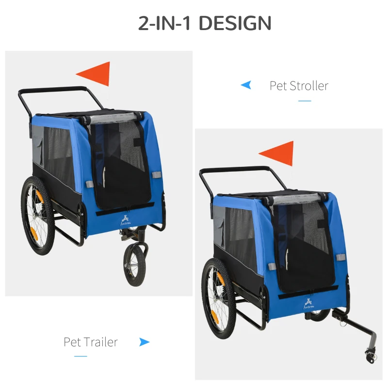 Aosom 2-in-1 Dog Bike Trailer Pet Stroller for Medium Dogs with Suspension, Hitch, Storage, Bicycle Cart Wagon Cargo Carrier Attachment for Travel, Blue