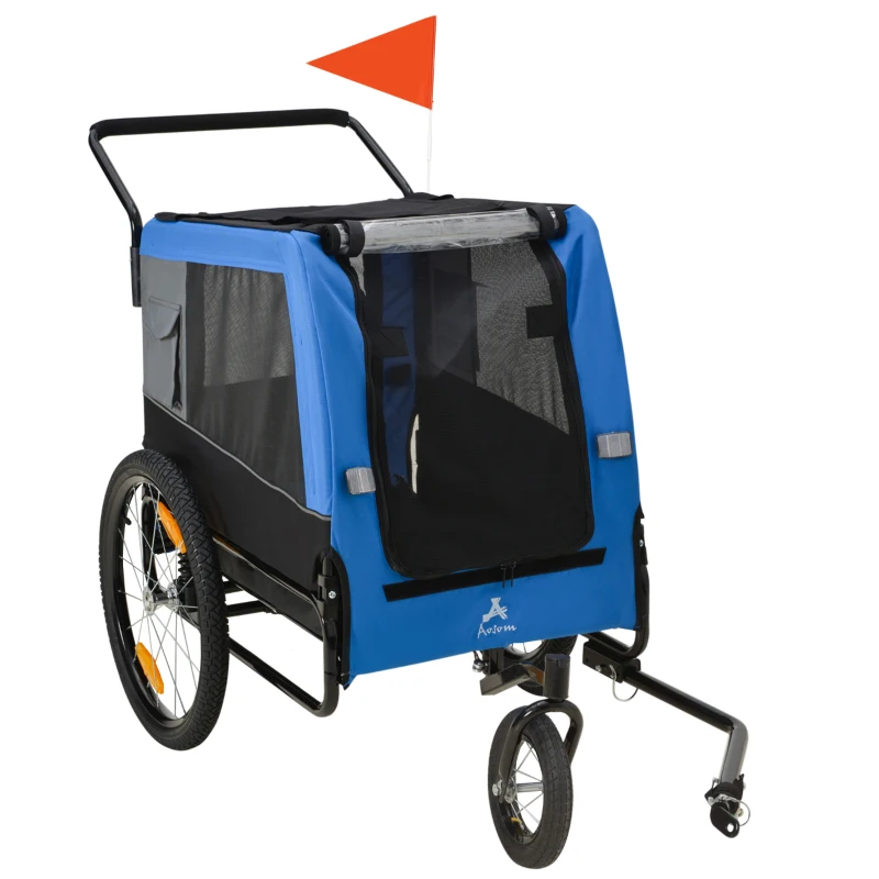 Aosom 2-in-1 Dog Bike Trailer Pet Stroller for Medium Dogs with Suspension, Hitch, Storage, Bicycle Cart Wagon Cargo Carrier Attachment for Travel, Blue