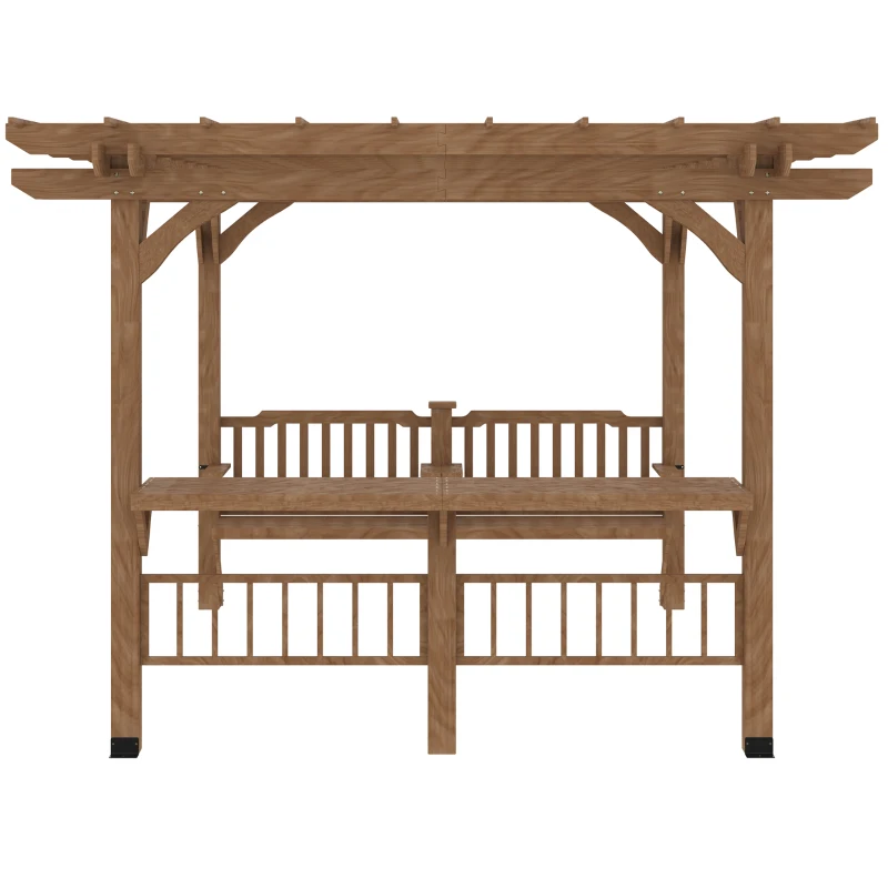 Outsunny 14' x 10' Outdoor Pergola, Wooden Gazebo Grill Canopy with Bar Counters and Seating Benches, for Garden, Patio, Backyard, Deck