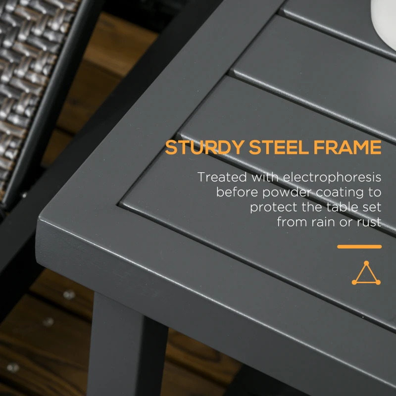 Outsunny Outdoor Side Table, Patio End Table with Umbrella Hole, Small Coffee Table with Steel Frame for Balcony, Gray