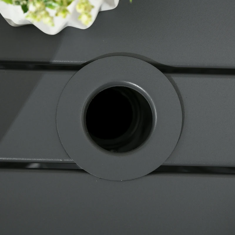 Outsunny Outdoor Side Table, Patio End Table with Umbrella Hole, Small Coffee Table with Steel Frame for Balcony, Gray