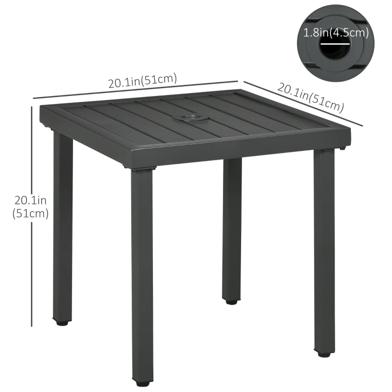 Outsunny Outdoor Side Table, Patio End Table with Umbrella Hole, Small Coffee Table with Steel Frame for Balcony, Gray