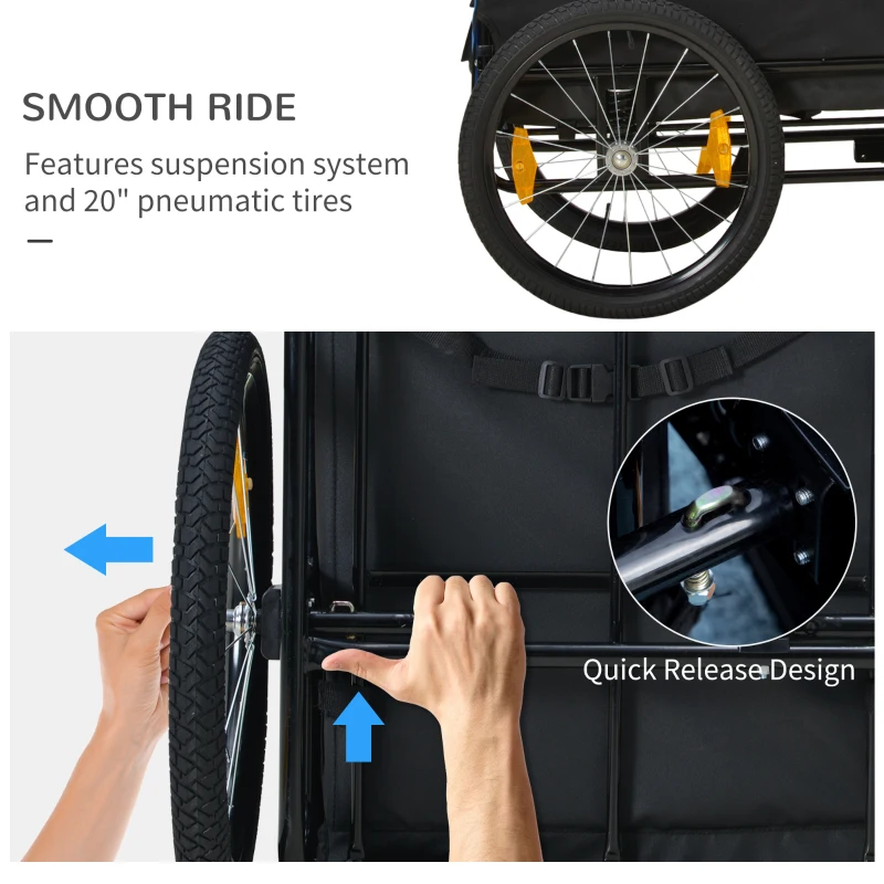 Aosom 2-in-1 Dog Bike Trailer Pet Stroller for Medium Dogs with Suspension, Hitch, Storage, Bicycle Cart Wagon Cargo Carrier Attachment for Travel, Blue