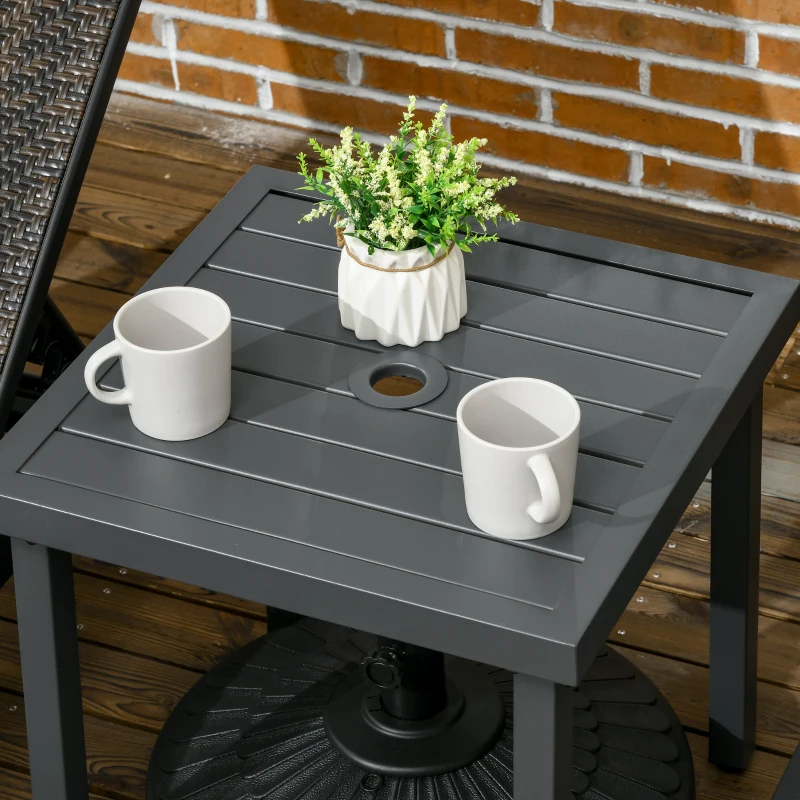 Outsunny Outdoor Side Table, Patio End Table with Umbrella Hole, Small Coffee Table with Steel Frame for Balcony, Gray