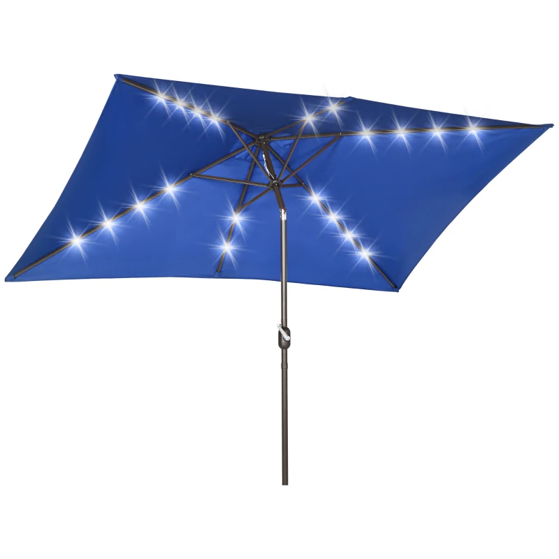 Outsunny 6.5x10ft Patio Umbrella Rectangle Solar Powered Tilt Aluminum Outdoor Market Parasol with LEDs Crank (Dark Blue)