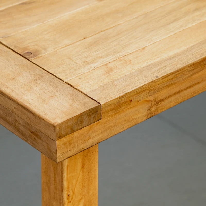 Outsunny Outdoor Dining Set for 6, Patio Dining Furniture Set with PE Wicker Chairs, Armrests, Acacia Wood Loveseat Bench & Dinner Table, Cushions, White