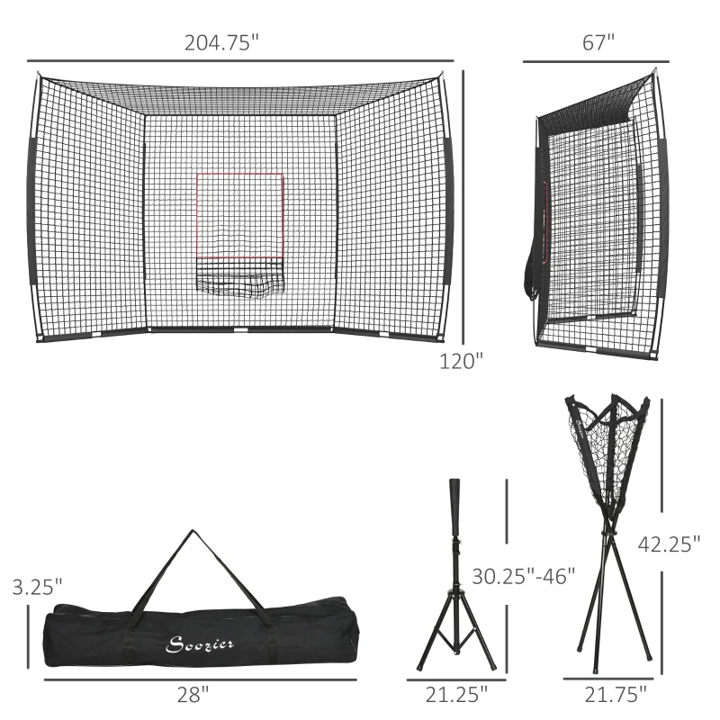 Soozier Softball and Baseball Net with Strike Zone, Tee, Caddy, and Portable Carry Bag for Pitching and Hitting Training