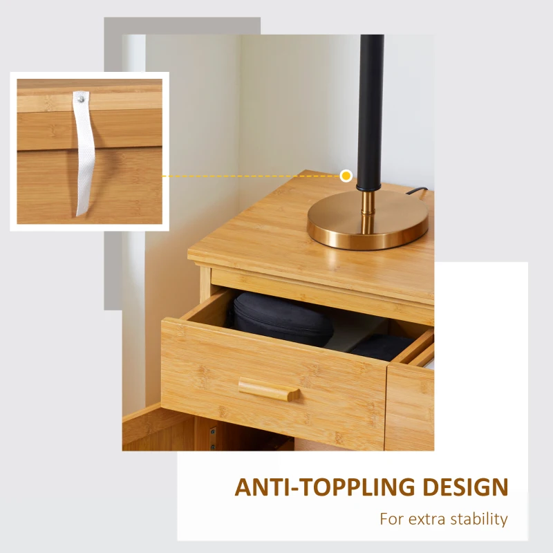 HOMCOM Bamboo Bathroom Cabinet, Storage Cabinet with Doors and Adjustable Shelves, 31.5" x 13.75" x 38.5", Natural