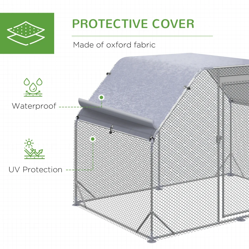 PawHut Large Chicken Coop Metal Chicken Run with Waterproof and Anti-UV Cover, Flat Shaped Walk in Fence Cage Hen House for Outdoor and Yard Farm Use, 1" Tube Diameter, 9.2' x 6.2' x 6.4'