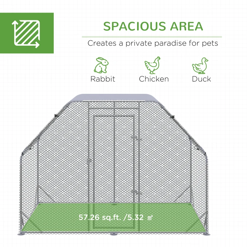 PawHut Large Chicken Coop Metal Chicken Run with Waterproof and Anti-UV Cover, Flat Shaped Walk in Fence Cage Hen House for Outdoor and Yard Farm Use, 1" Tube Diameter, 9.2' x 6.2' x 6.4'