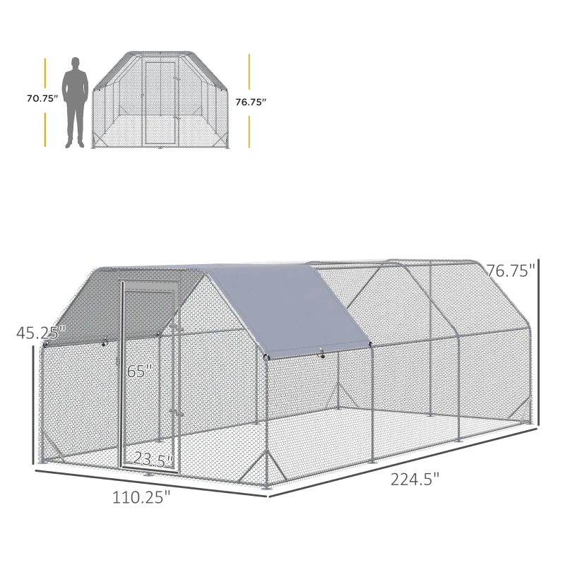 PawHut Large Metal Chicken Coop, Walk-In Outdoor Run for 15-18 Chickens, Spacious & Secure Poultry Habitat