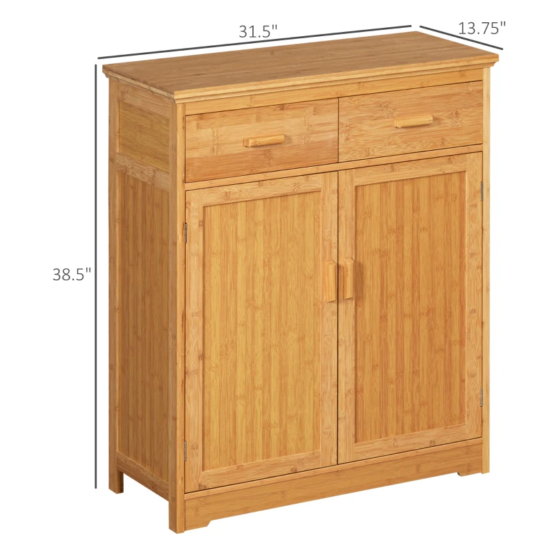 HOMCOM Bamboo Bathroom Cabinet, Storage Cabinet with Doors and Adjustable Shelves, 31.5" x 13.75" x 38.5", Natural