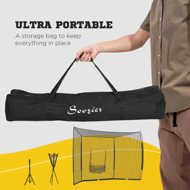 Soozier Softball and Baseball Net with Strike Zone, Tee, Caddy, and Portable Carry Bag for Pitching and Hitting Training