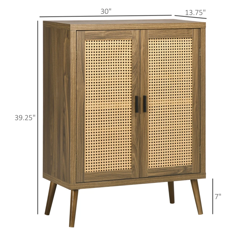 HOMCOM Sideboard Buffet Cabinet with Rattan Doors, Brown