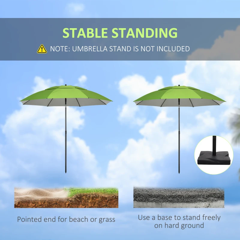 Outsunny 6.6ft Arched Beach Umbrella, Angle Adjustable Patio Umbrella with Steel Frame, Carry Bag, UV30+ Outdoor Umbrella, Green
