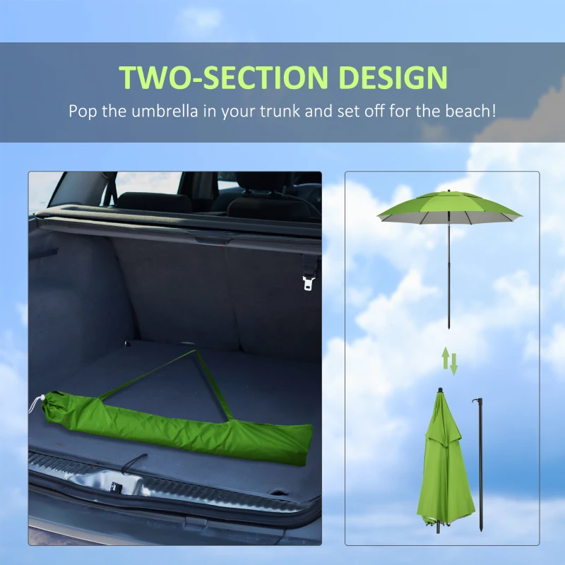 Outsunny 6.6ft Arched Beach Umbrella, Angle Adjustable Patio Umbrella with Steel Frame, Carry Bag, UV30+ Outdoor Umbrella, Green