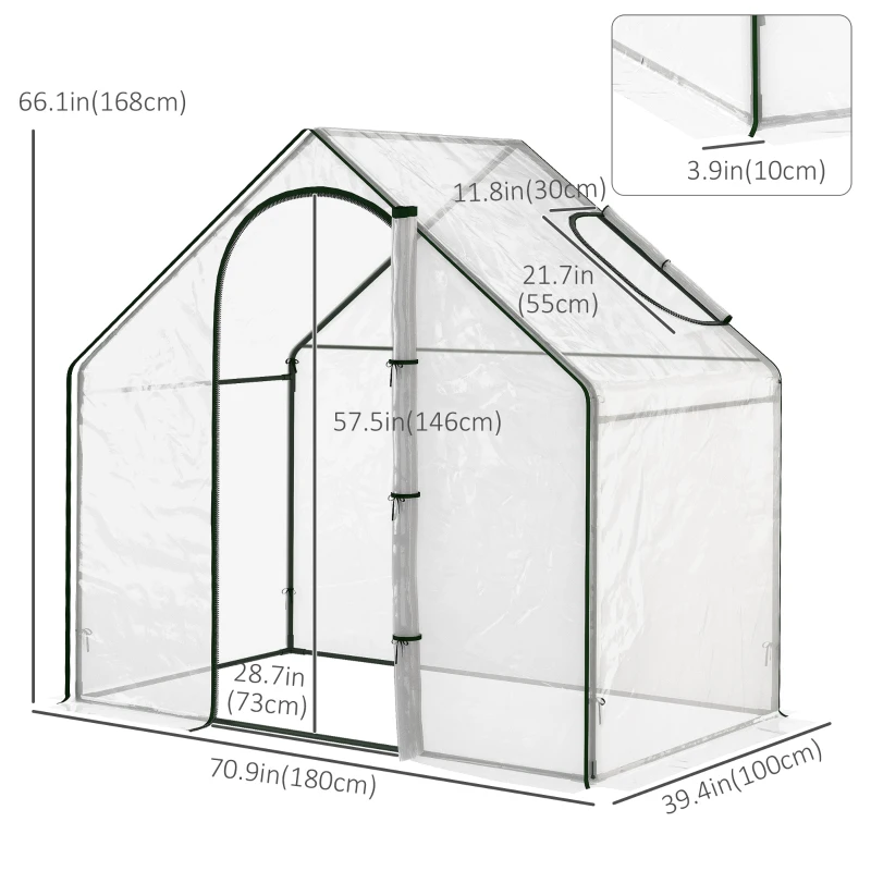 Outsunny 6'x3.3'x5.5' Walk-in Garden Greenhouse with Door and Window, Portable Mini Greenhouse for Plants Flowers Herbs, Steel Outdoor Hot House Growing Tent, Clear Plastic Cover