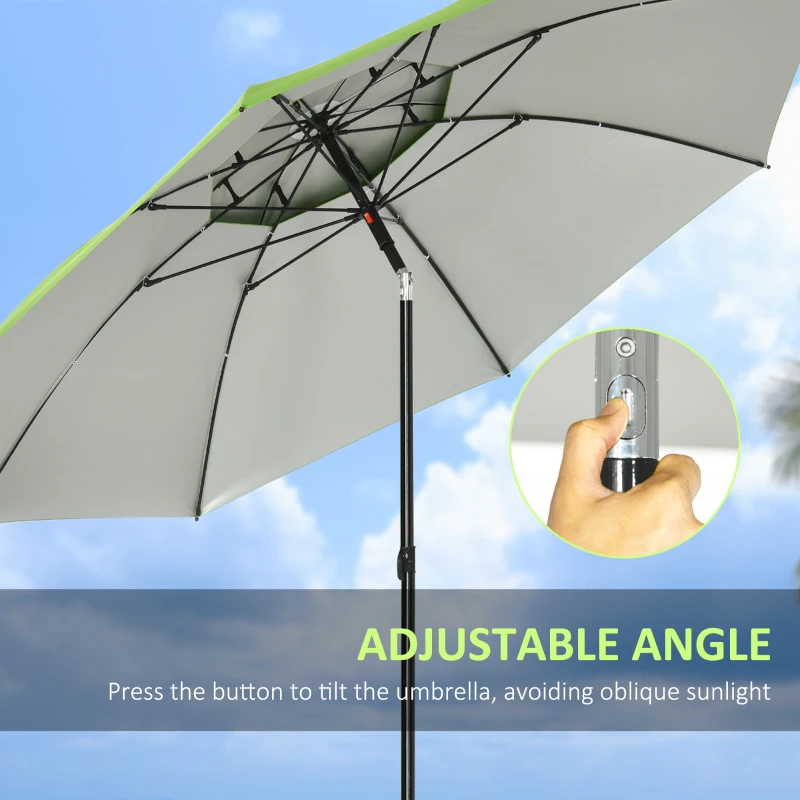 Outsunny 6.6ft Arched Beach Umbrella, Angle Adjustable Patio Umbrella with Steel Frame, Carry Bag, UV30+ Outdoor Umbrella, Green