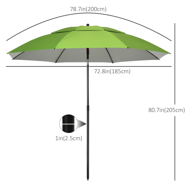 Outsunny 6.6ft Arched Beach Umbrella, Angle Adjustable Patio Umbrella with Steel Frame, Carry Bag, UV30+ Outdoor Umbrella, Green