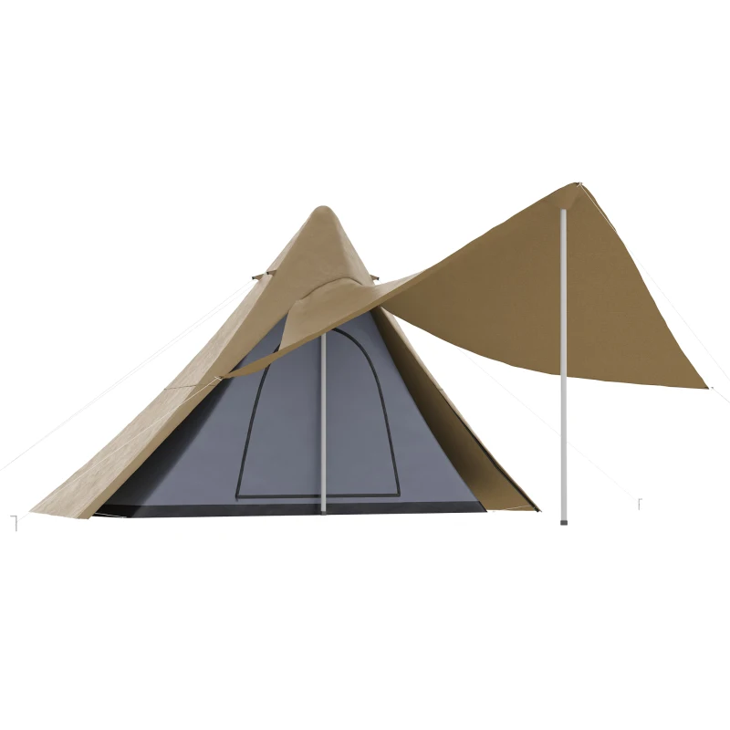 Outsunny 15.4'x15.4'x8.5' Teepee Tent, Waterproof Camping Tent with Porch Area, Floor and Carry Bag, for 2-3 Person Outdoor Backpacking Camping Hiking, Coffee