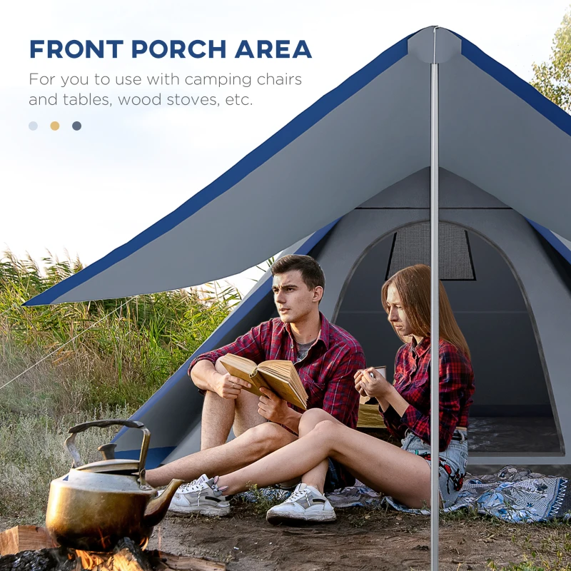 Outsunny 15.4'x15.4'x8.5' Teepee Tent, Waterproof Camping Tent with Porch Area, Floor and Carry Bag, for 2-3 Person Outdoor Backpacking Camping Hiking, Blue