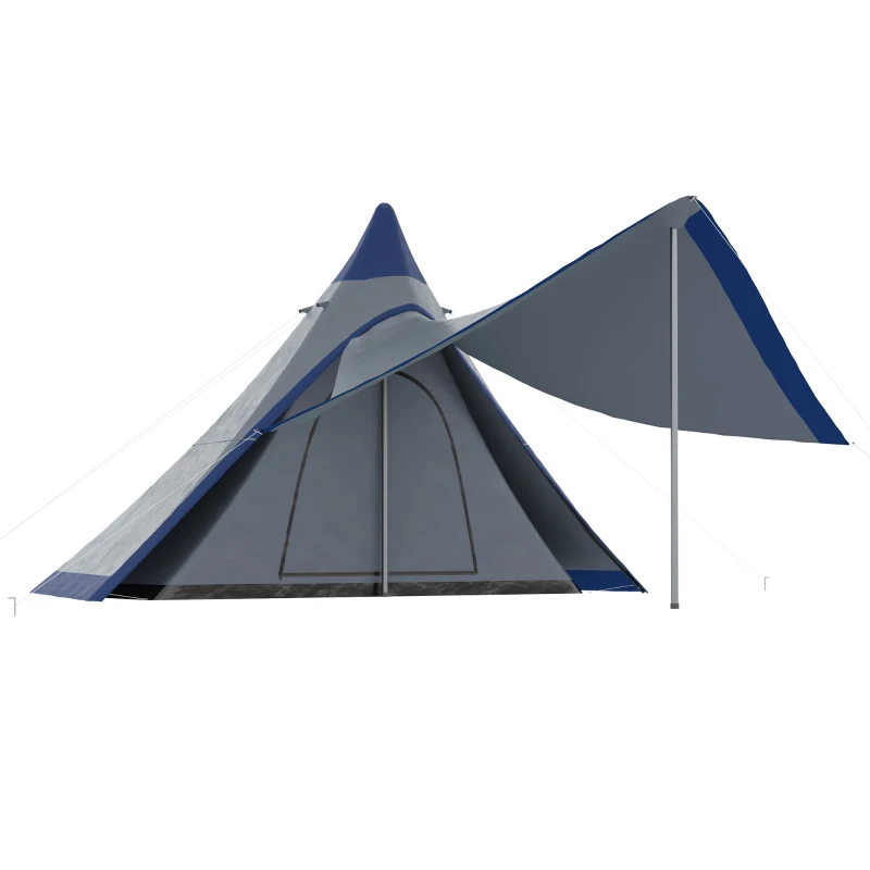 Outsunny 15.4'x15.4'x8.5' Teepee Tent, Waterproof Camping Tent with Porch Area, Floor and Carry Bag, for 2-3 Person Outdoor Backpacking Camping Hiking, Blue