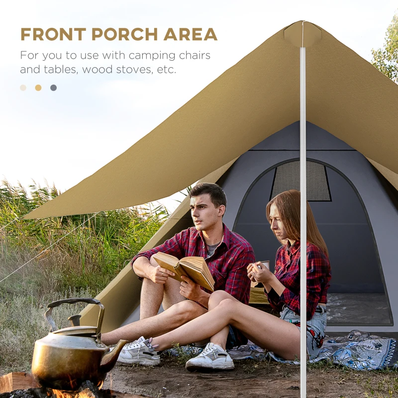 Outsunny 15.4'x15.4'x8.5' Teepee Tent, Waterproof Camping Tent with Porch Area, Floor and Carry Bag, for 2-3 Person Outdoor Backpacking Camping Hiking, Coffee