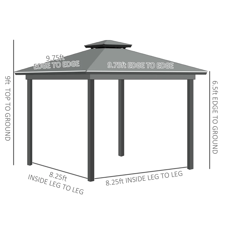Outsunny 10' x 10' Hardtop Gazebo with Curtains and Netting, Permanent Pavilion Metal Double Roof Gazebo Canopy with Aluminum Frame and Hooks, for Garden, Patio, Backyard, Dark Brown