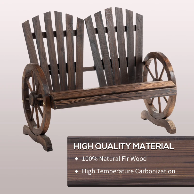 Outsunny Outdoor Garden Bench, 2- Seat Patio Wooden Bench with Wheel-Shaped Armrests for Yard, Carbonized color