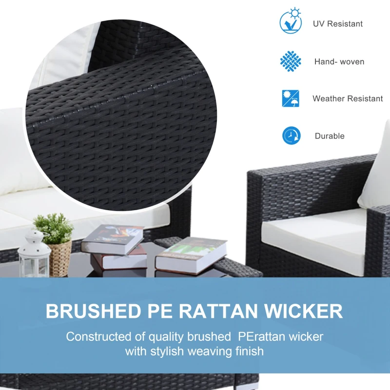 Outsunny 7 Pieces Patio Wicker Furniture Set, Outdoor PE Rattan Sectional Conversation Furniture Sofa with Glass Table and Cushion, Beige