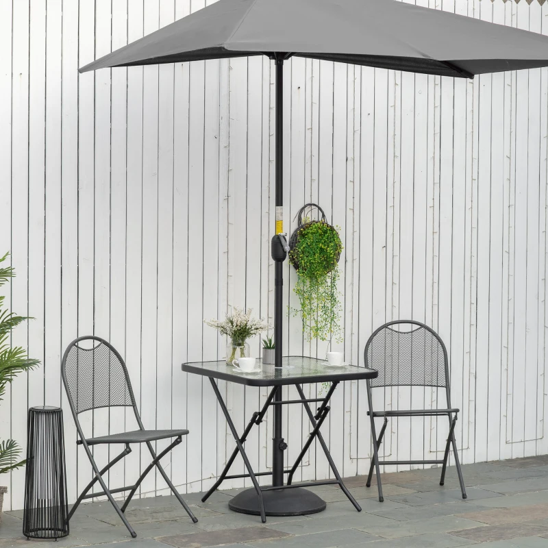 Outsunny 30" Square Outdoor Dining Table, Foldable Patio Table with Umbrella Hole, Water-Grain Glass Top Coffee Table for Balcony, Poolside, Black