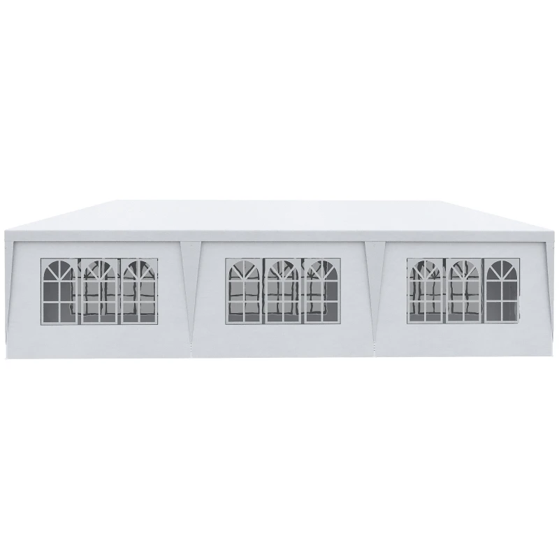 Outsunny 10' x 28' Party Gazebo Tent, Portable Folding Wedding Tent, Garden Canopy Event Shelter, Outdoor Sunshade with 8 Removable Sidewalls, White