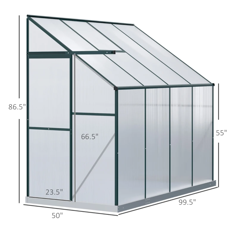 Outsunny Walk-In Greenhouse 8'x4', Aluminum Frame with Polycarbonate Panels, Ventilation Window, for Garden, Green