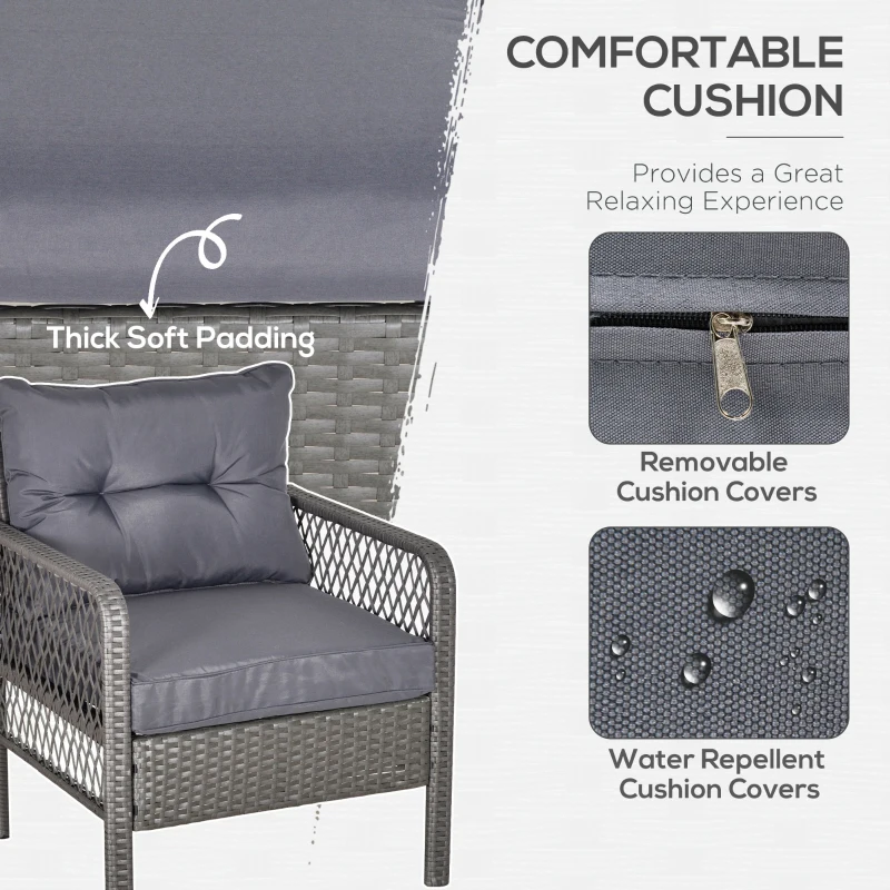 Outsunny 5 Pieces Wicker Patio Furniture Set with 4" Thick Cushions, Outdoor PE Rattan Conversation Set Bistro Set with Armchairs and Ottomans, Glass Top Table, Grey