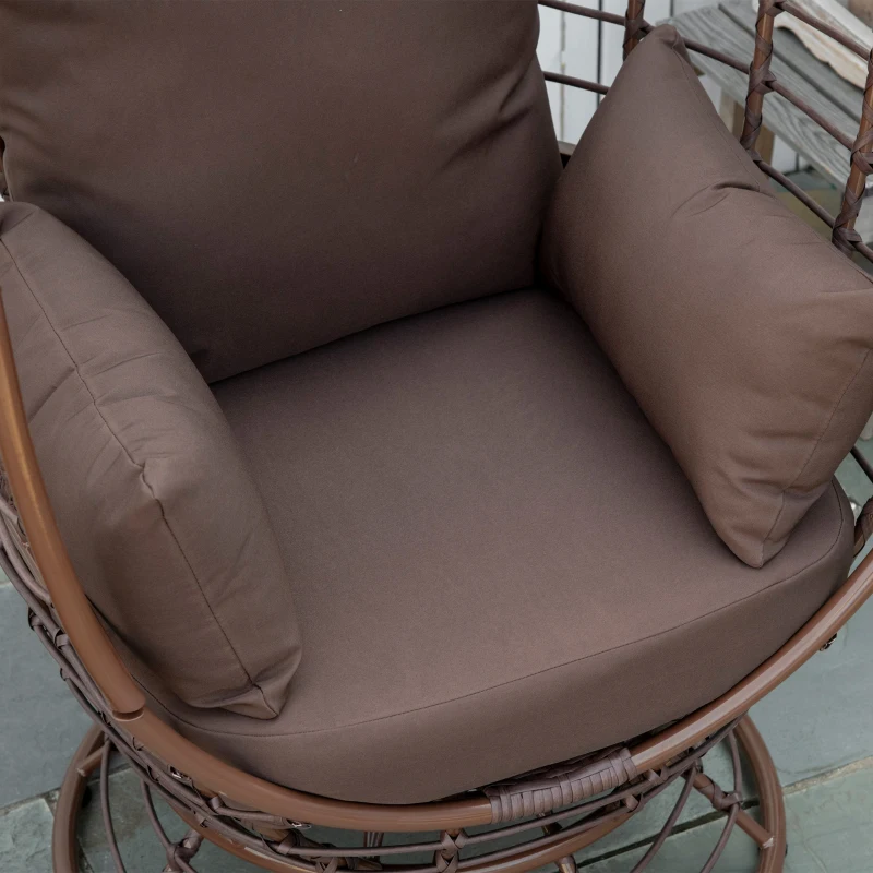Outsunny Wicker Egg Chair, 360 Rotating Indoor Outdoor Boho Basket Seat with Cushion and Pillows for Backyard, Porch, Patio, Garden, Handwoven All-Weather PE Rattan, Steel Frame, Brown