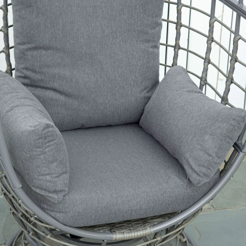Outsunny Wicker Egg Chair, 360 Rotating Indoor Outdoor Boho Basket Seat with Cushion and Pillows for Backyard, Porch, Patio, Garden, Handwoven All-Weather PE Rattan, Steel Frame, Gray