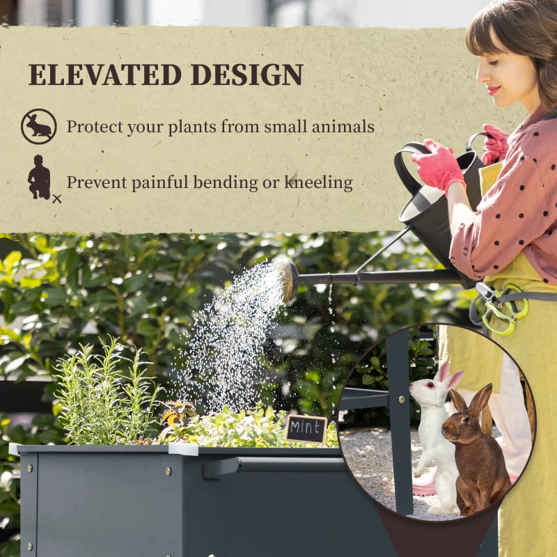 Outsunny Raised Garden Bed with Wheels, 25"x 22" x 31" Galvanized Steel Elevated Planter Box with Legs, Storage Shelf for Outdoor Backyard, Patio to Grow Vegetables, Flowers, Gray