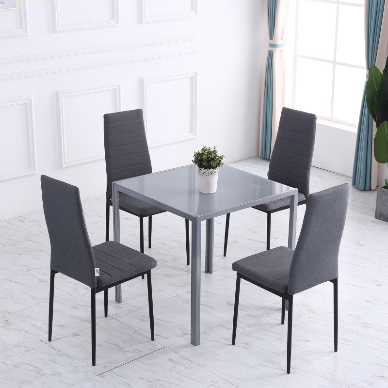 HOMCOM Dining Chairs - Modern Set of 4, High Back with PU Leather Upholstery & Metal Legs in Grey main image 1
