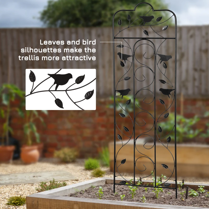 Outsunny 2 Pack Garden Trellis for Climbing Plants, Outdoor Metal Grid Panels with Birds and Leaves, for Roses, Vine Flower, Cucumber, Clematis, 59" Tall