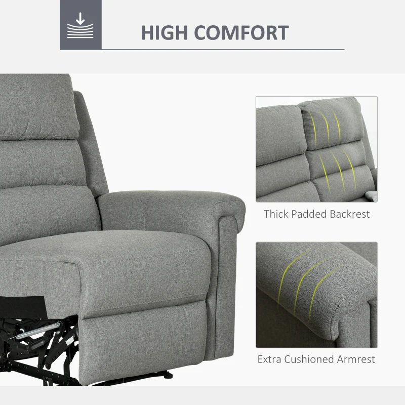 HOMCOM 3 Seater Recliner Sofa with Manual Pull Tab, Fabric Reclining Sofa, RV Couch, Home Seating, Gray