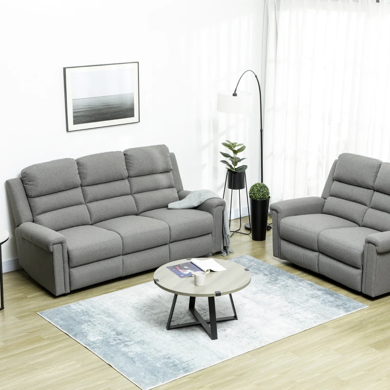 HOMCOM 3 Seater Recliner Sofa with Manual Pull Tab, Fabric Reclining Sofa, RV Couch, Home Seating, Gray